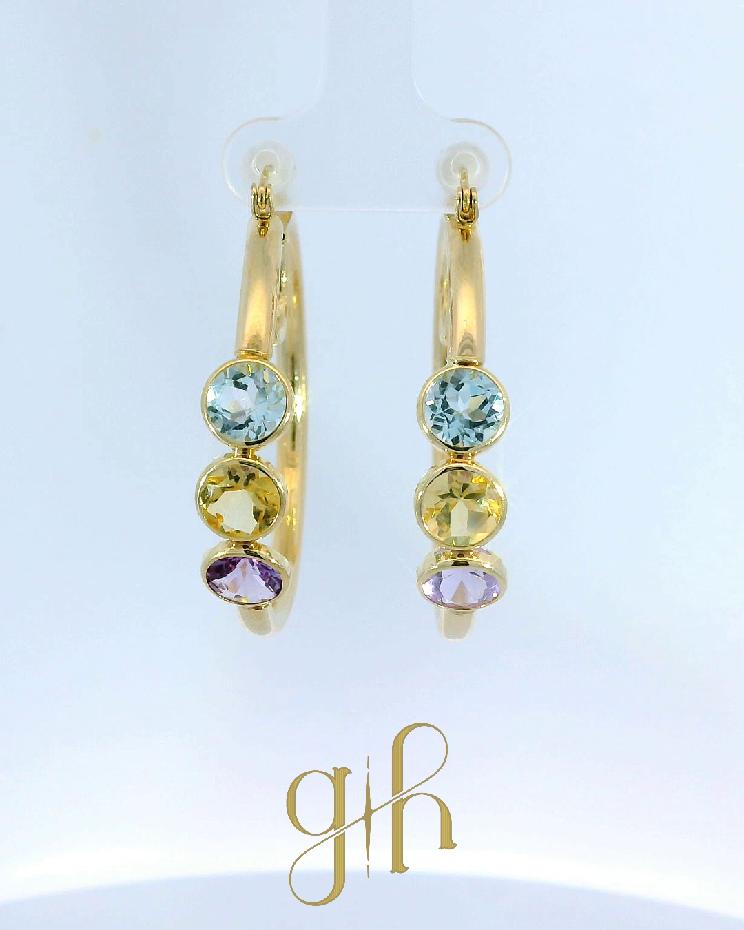Topaz, Citrine & Amethyst Gold Hoops