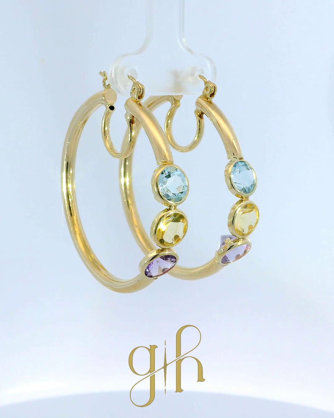Topaz, Citrine & Amethyst Gold Hoops