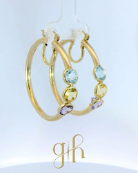 Topaz, Citrine & Amethyst Gold Hoops