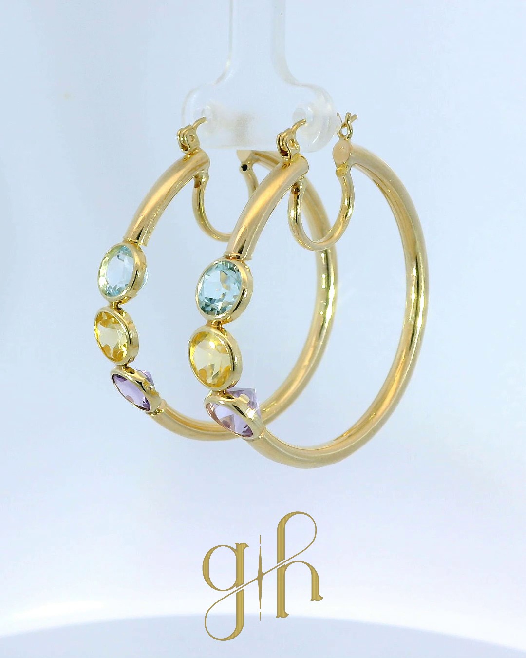 Topaz, Citrine & Amethyst Gold Hoops
