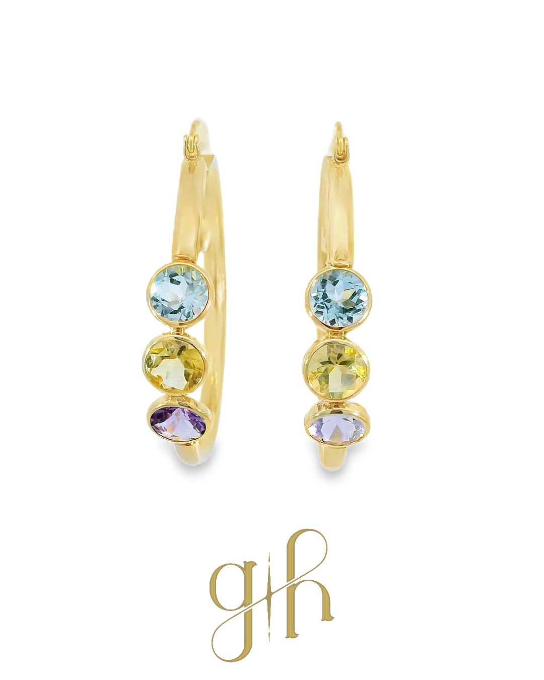 Topaz, Citrine & Amethyst Gold Hoops